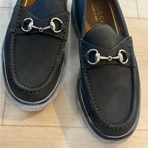 Gucci Black Nubuck Loafers with Silver Accents Men’s Size 9